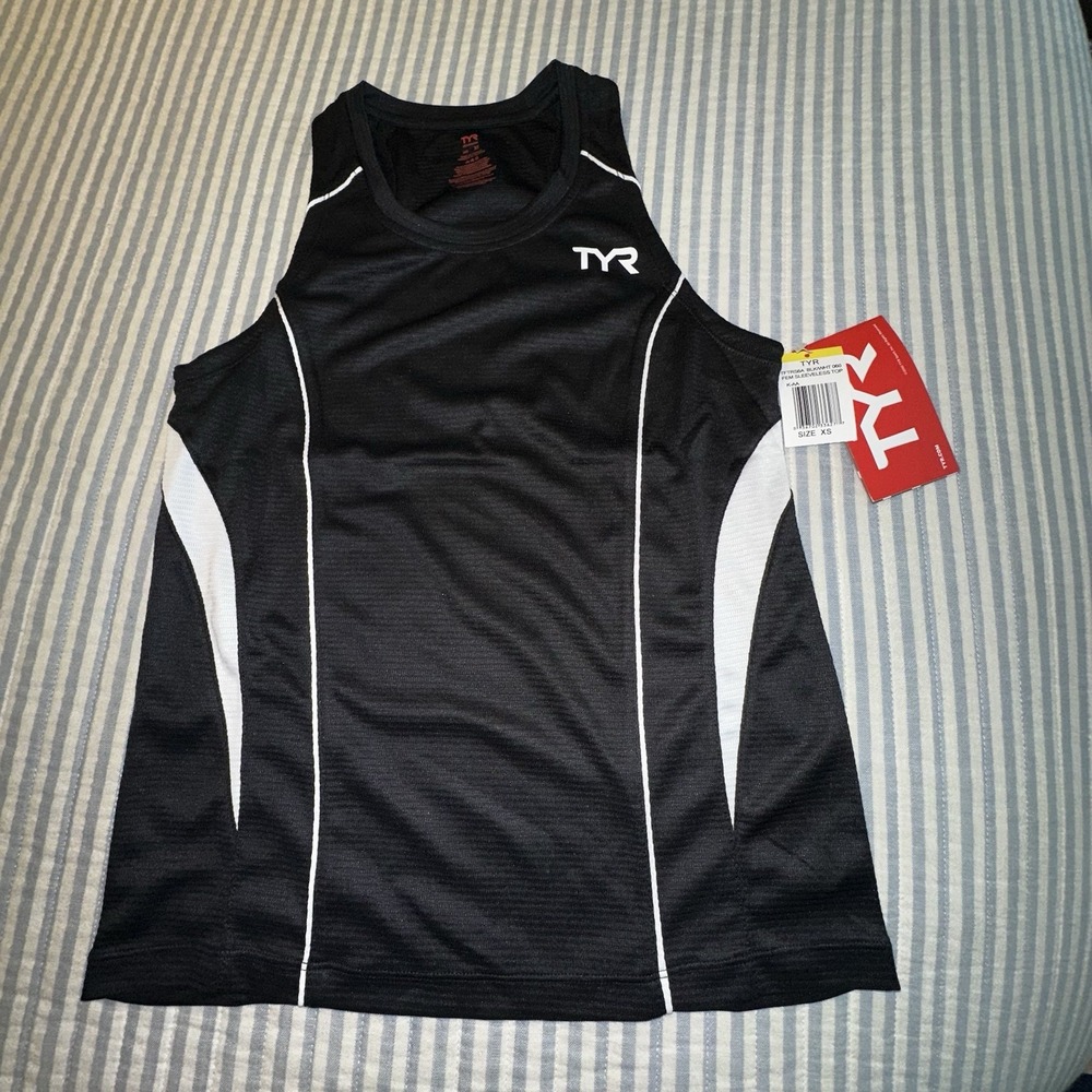 TYR Competitor Triathlon Top Womens XS Black White‎ Sleeveless Tank TFTRS6A NEW